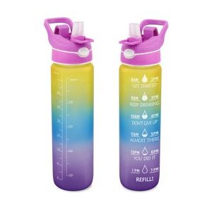 32oz Large Water Bottle with Motivational Time Marker & Removable Strainer,Fast Flow BPA Free