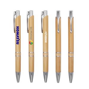 Eco-Friendly Retractable Bamboo Pen with Metal Clip