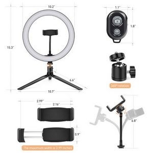 10" LED Ring Light with Tripod Stand & Phone Holder, Dimmable Desk Makeup Ring Light