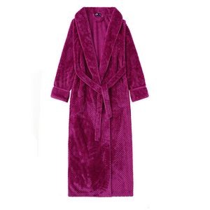 Unisex Plush Fleece Robe Jacquard Long Sleeve Bathrobe