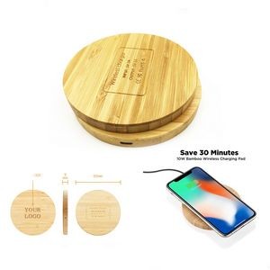 10W Fast Charging Pad Bamboo Wireless Charger