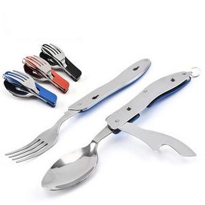 Camping Utensils Cutlery Set - 4 in 1 Stainless Steel Folding&Detachable Tableware Pocket Kits