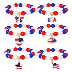 American Flag Beads Bracelet w/ Start Charm
