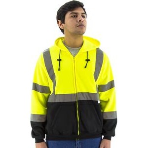High Visibility Yellow Hooded Sweatshirt with Zipper Closure, ANSI 3, Type R