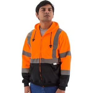 High Visibility Orange Hooded Sweatshirt with Zipper Closure, ANSI 3, Type R