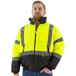 High Visibility Yellow Waterproof Jacket with Fixed Quilted Liner, ANSI 3, Type R