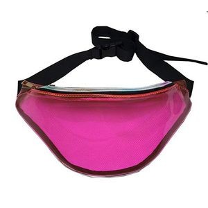 Clear Pink Neon Vinyl Hologram Fanny Pack Belt Waist Bum Bag Laser Travel Beach Purse
