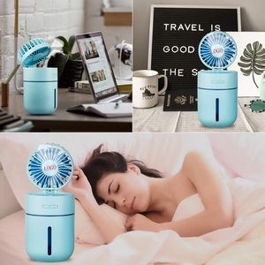 Portable USB Spray Humidifier Mini Fan Rechargeable Adjustable Auto-Off Safety 7 LED Light Colors
