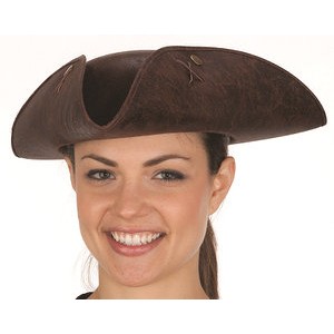 Brown Distressed Faux Leather Tricorne