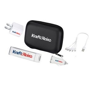 Mobile Tech Travel Accessory Kit w/USB Wall Charger/Power Bank/USB Car Charger/4-in-1 Cable Set