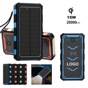 Solar Charger 20000mAh Battery w/15W Wireless QI Charger & Flashlight PD22.5W