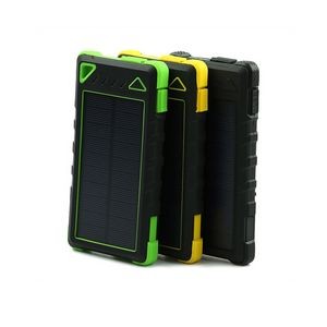 10000 mAh Dual-USB Water-Resistant Solar Power Bank Charger w/LED Flashlight