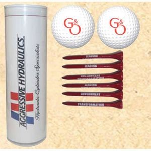 4-Color Image Insert Golf Ball Tube w/ 2 Golf Balls & Six 2 3/4" Tees