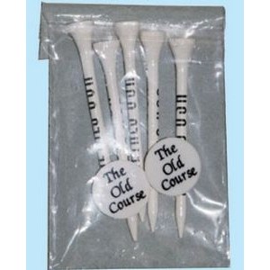 "Crystal Clear" Golf Tee Poly Bag Pack w/ Five 3 1/4" Tees & Two 1" Markers