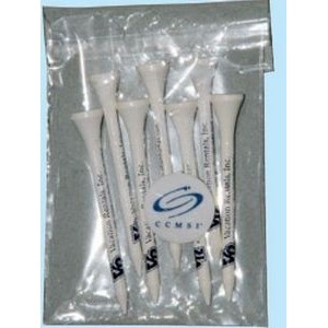 "Crystal Clear" Golf Tee Poly Bag Pack w/ Seven 2 3/4" Tees & One 1" Marker