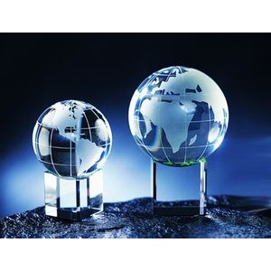 Globe w/Meridian & Rainbow Base Optical Crystal Award/Trophy. 4"
