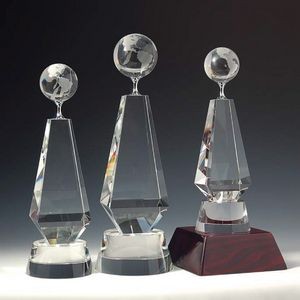 Globe Tower Optical Crystal Award/Trophy 12.5"H