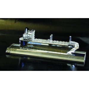 Tank Ship optical crystal award/trophy. Base with additional cost.