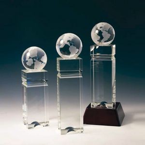 Globe Tower Optical Crystal Award/Trophy 12"H
