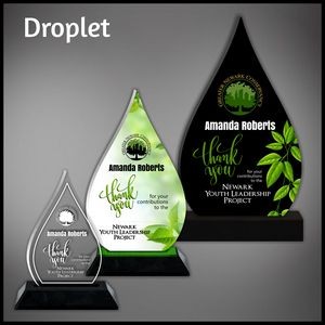 10" Droplet Clear Budget Line Acrylic Award in a Black Wood Base