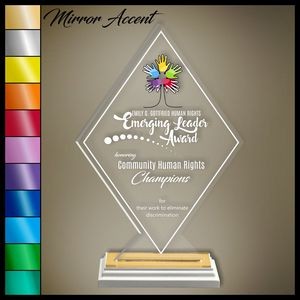 13" Diamond Riser Clear Acrylic, Color Printed in White Wood Mirror Accented Base