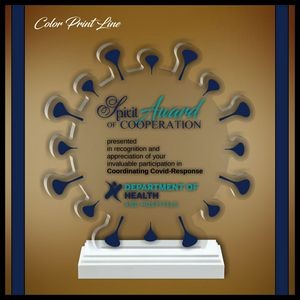 9" Corona Virus Clear Acrylic Award in a White Wood Base Color Printed