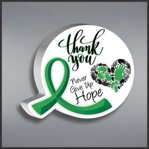 Green Awareness Ribbon Round Paperweight in White Acrylic