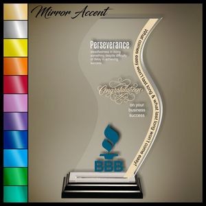 13" Wave Tower Clear Acrylic Award, Color Printed in Black Wood Mirror Accented Base