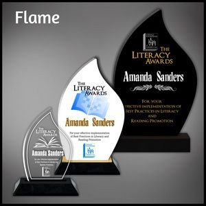 9" Flame Clear Budget Line Acrylic Award in a Black Wood Base