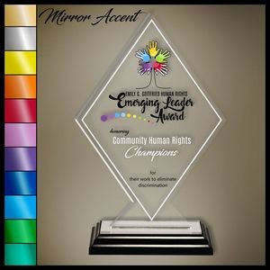 13" Diamond Riser Clear Acrylic, Color Printed in Black Wood Mirror Accented Base