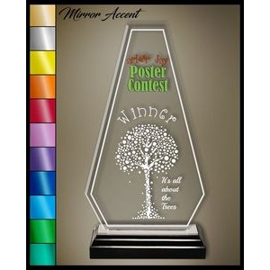 13" Wedge Tower Clear Acrylic Award, Color Printed, Black Wood Mirror Accented Base