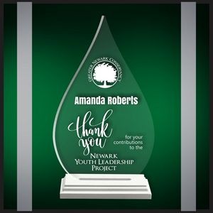 10" Droplet Clear Budget Line Acrylic Award in a White Wood Base