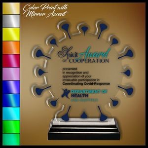 9" Corona Virus Clear Acrylic Award Color Printed in Black Wood Mirror Accented Base