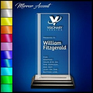 8" Rectangle Clear Acrylic Award, Laser Engraved in Black Wood Mirror Accented Base