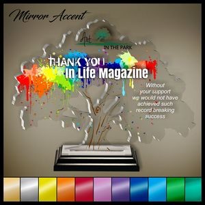 10" Tree Clear Acrylic Award, Color Printed in Black Wood Mirror Accented Base