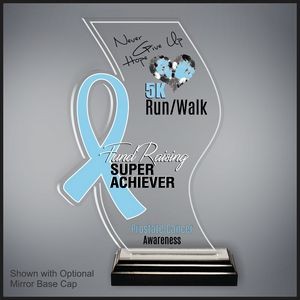 Awareness Ribbon in Light Blue on our Wave Clear Acrylic in Wood Base