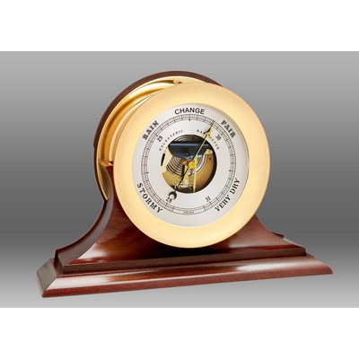 8 1/2" Dial Ship's Bell Barometer in Brass on Traditional Base