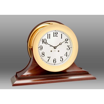 8 1/2" Dial Ship's Bell Clock w/Hinged Bezel in Brass on Traditional Base
