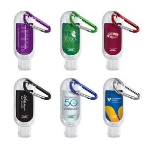 USA Made Hand Sanitizer 1 Oz. Bottle with Carabiner Clip, 62% Alcohol, Full color printing