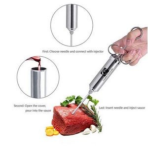 Stainless Steel Meat Injector With 3 Marinade Needles And 2 Cleaning Brush