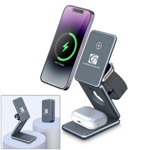 Premium Quality Metal 3 In 1 Foldable Magnetic Compact Phone Wireless Charger