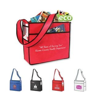 Exhibition Non-woven Recycled Shoulder Bag With Front And Sides Pockets