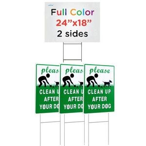 Custom Plastic 2 Sides Full Color Printed Corrugated Yard Sign With H Stake 24"x18"