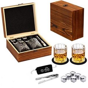 Whiskey Glass and Stainless Steel Chilling Stones Set