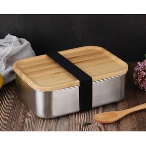 Portable environmental lunch container with bamboo cover
