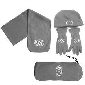 Polar Fleece Hats Scarf Gloves Gift Set w/Carry Bag