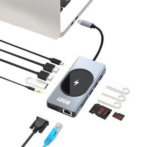 Wireless Charging USB-C Type C Hub Adapter 12 in 1