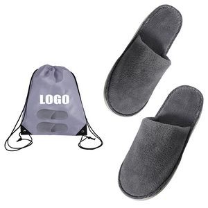 Closed Strap Plush Travel Thick Slipper w/Backpack