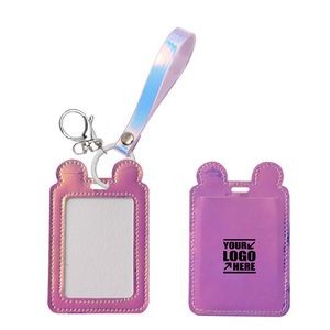 Round Ears Shining PU Leather Card Case With Keychain