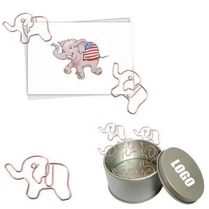 Animal Elephant Shaped Paper Clips In Tin Box